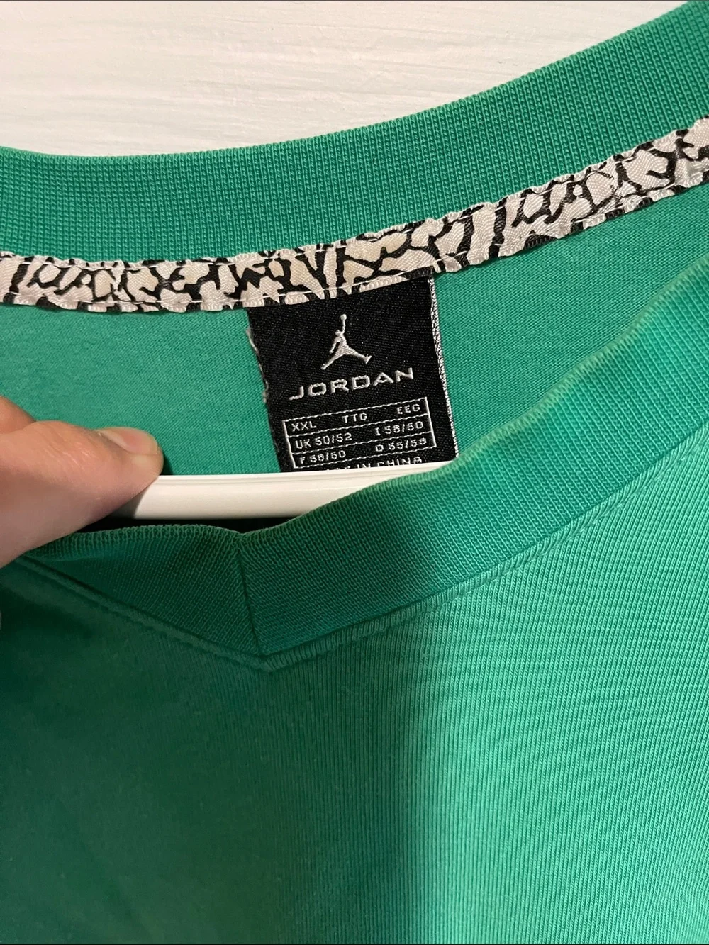 Jordan Men’s Teal Green V-Neck Tee with Black Jumpman